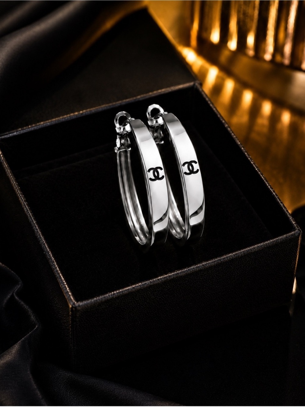 Silver Hoop CC Earrings
